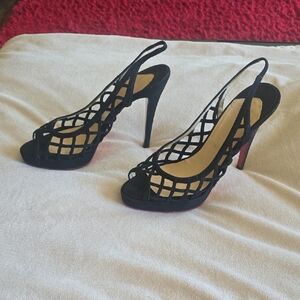 Christian Louboutin Black Lattice Slingback High Heels